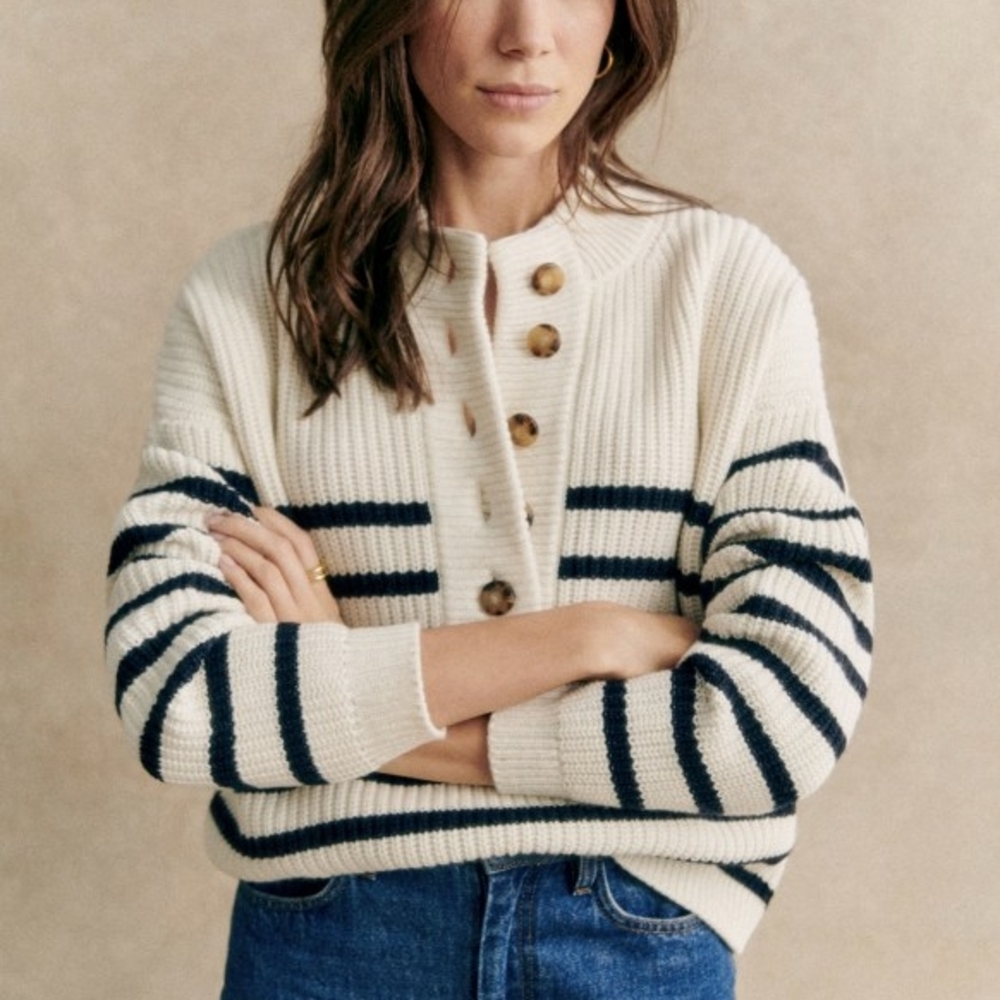 Sezane LUCAS Striped Button-Up Women's Sweater